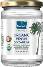 Parachute Naturalz Organic Virgin Coconut Oil | For Cooking, Hair, Body & Oil Pulling | Cold Pressed | Unbleached | Unrefined | Non-Hydrogenated | MCT Oil | USDA Certified |16 Fl.Oz | Glass Jar