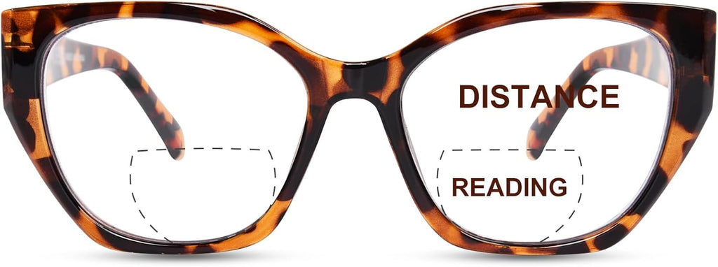 FONHCOO Bifocal Reading Glasses for Women, Cat Eye Blue Light Computer Readers Clear Top Eyewear with Spring Hinge