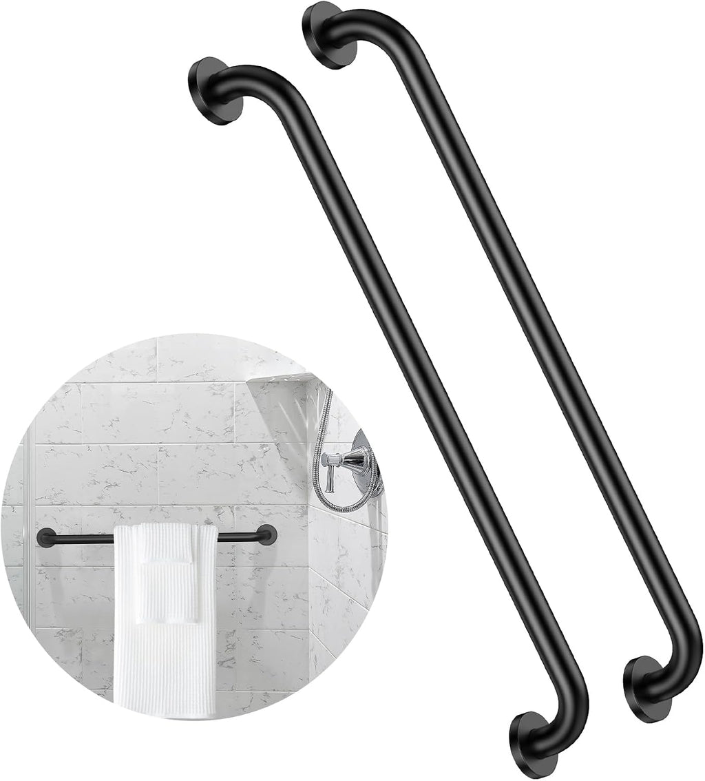 2 Pack 32 Inch Black Shower Grab Bars, ZUEXT Stainless Steel Bathroom Wall Grab Bar Handle, Shower Balance Bar, Safety Hand Rail Support,Handicap Elderly Senior Assist Bath Grab Handle(1.25" Diameter)