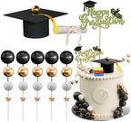 Graduation Cake Toppers - High School College Senior Supplies for 2026, 26Pcs Decorations Kit with Graduation Caps, Diploma for Party Cake Decor Cake balls Mini textbook（Black White Gold）
