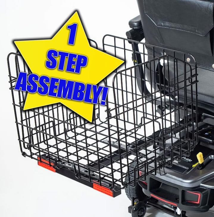 Foldable Folding Scooter Rear Basket for Golden & Pride Mobility Scooters & Powerchairs (Only Works with Scooters & Power Chairs Equipped with 1" x 1" Hitch Receiver)
