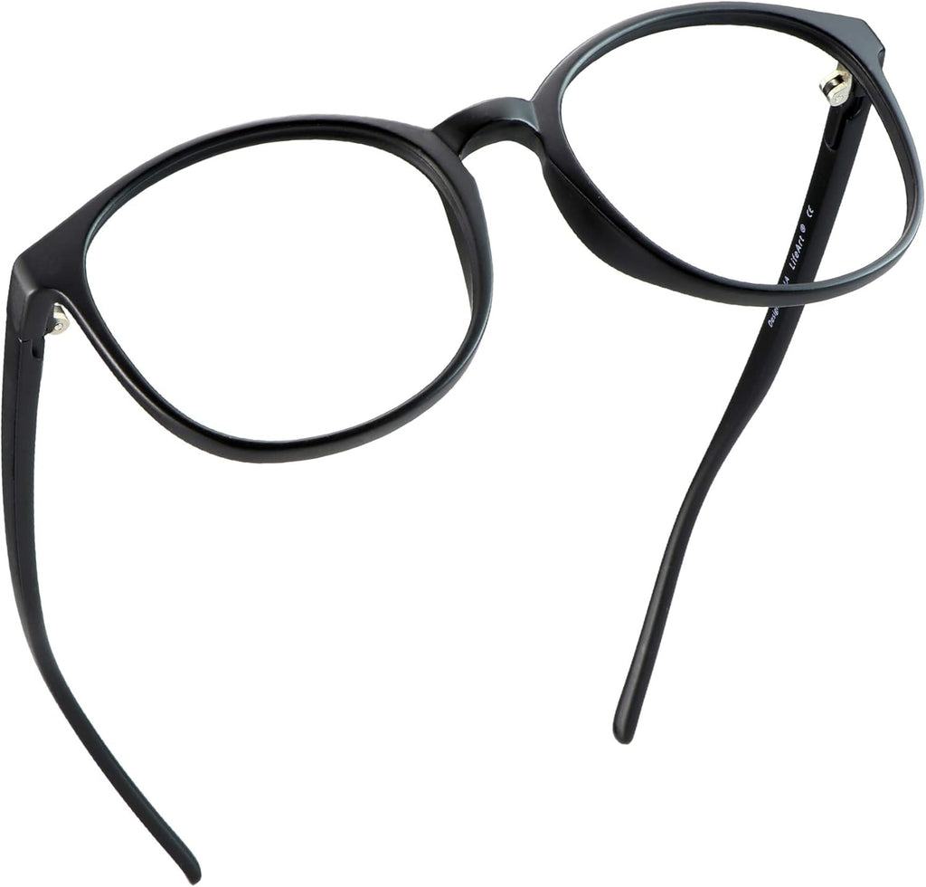 LifeArt Round Blue Light Blocking Glasses, Computer Glasses, Gaming Glasses, TV Glasses for Women Men (Black, No Magnification)