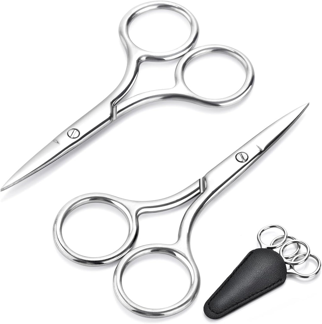 2-Pack Small Scissors, Professional Eyebrow & Facial Hair Scissors - Stainless Steel Precision Grooming Kit for Women & Men | 3.5” Straight Tip for Eyebrows, Beard, Nose, Mustache & Ear Hair Scissors