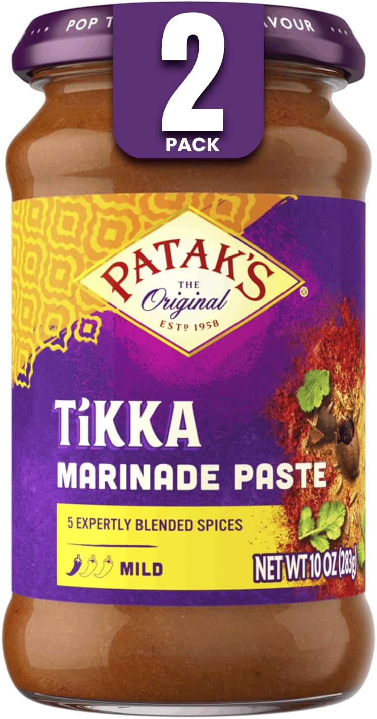 Patak’s Tikka Marinade Paste - Mild Indian Tikka Paste w/5 Expertly Blended Indian Spices - Gluten-Free & Vegan - Flavorful Chicken Marinade for Grilling, Roasting & Pan Cooking - 10oz Jar (Pack of 2)