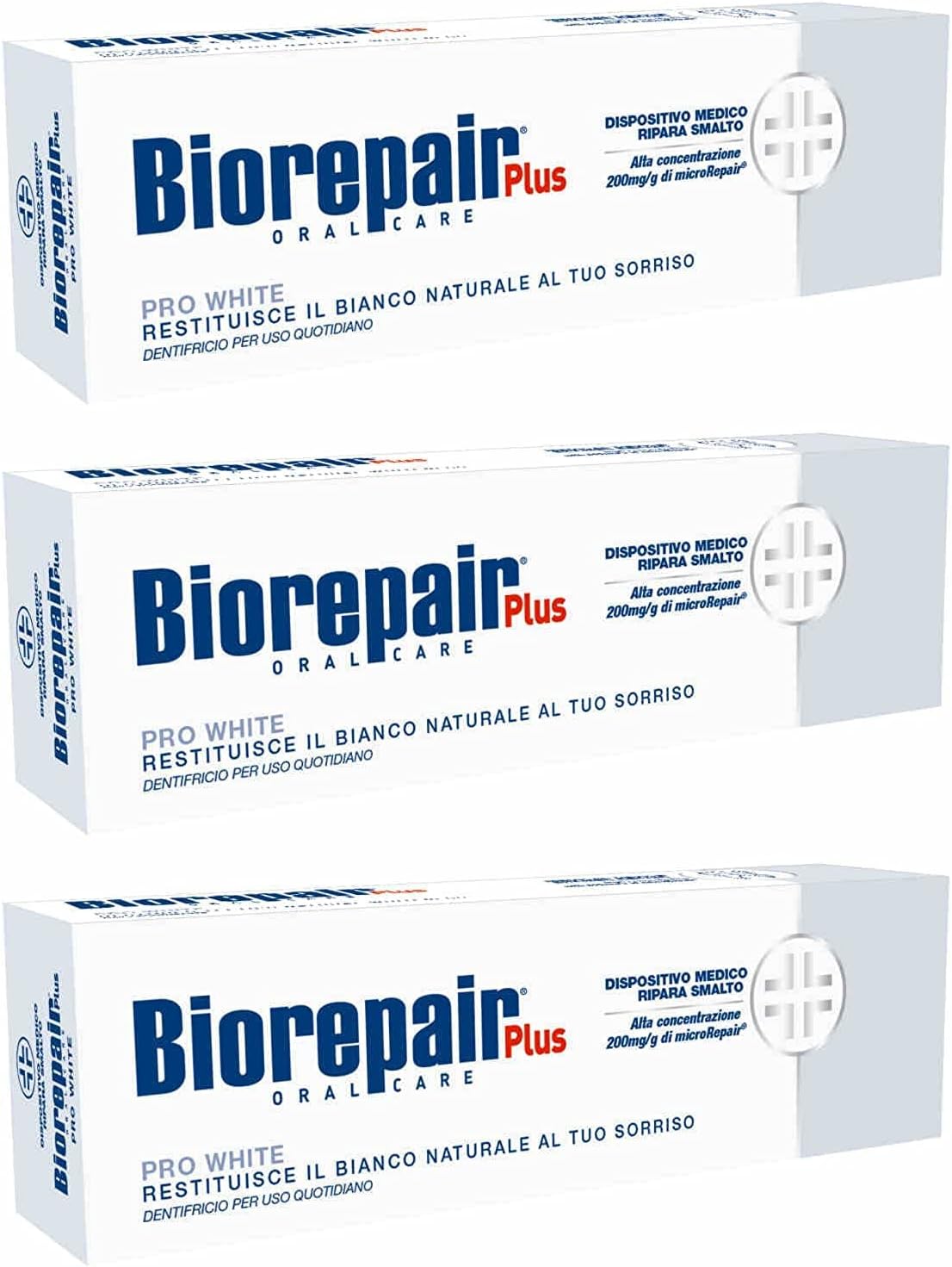 Biorepair Pro White Daily Toothpaste - 2.54 Fluid Ounces (75ml) Tubes (Pack of 3) [ Italian Import ]