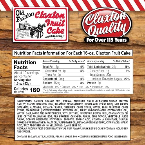 Claxton Fruit Cake – 3-1 Lb. Regular Recipe | Old Fashioned Holiday Fruitcake Packed in our Traditional Claxton Carton | Famous For Quality And Value For Over 115 Years | 3-Pack