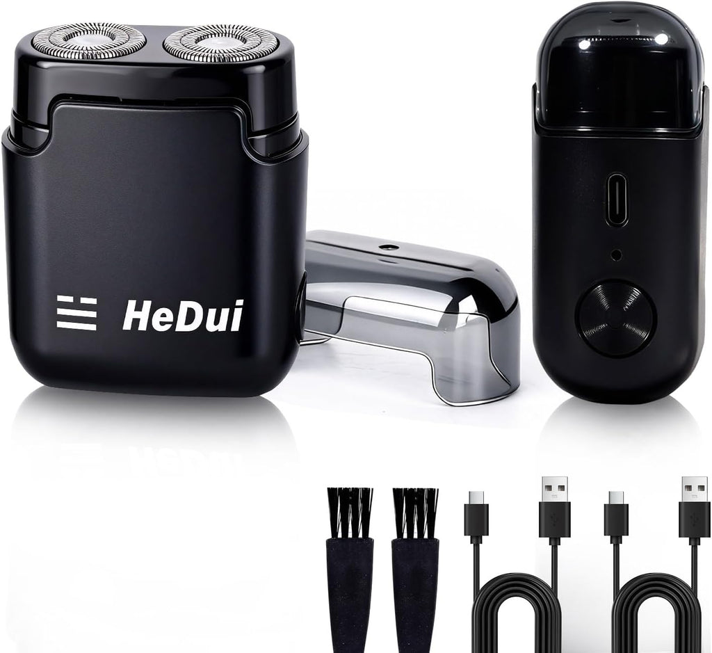 Mini Portable Electric Shaver for Men Double Head Travel Razor USB-C Rechargeable 2 Pack Black Travel Shaver for Men Dry Shave Detachable Head Washable Razor Easy Cleaning Send to Parents Boyfriend