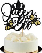 Glitter Queen Bee Cake Topper, Bumble Bee Themed, Gold & Yellow, 1 Count, 6.6 x 5.5 inches, Mother's Day & Birthday Occasion