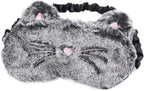 Shinywear Cute Rabbit Sleeping Eye Mask Plush Blindfold Travel Sleep Masks Super Soft Funny Eye Cover for Kids Girls and Adult (Black Grey cat)