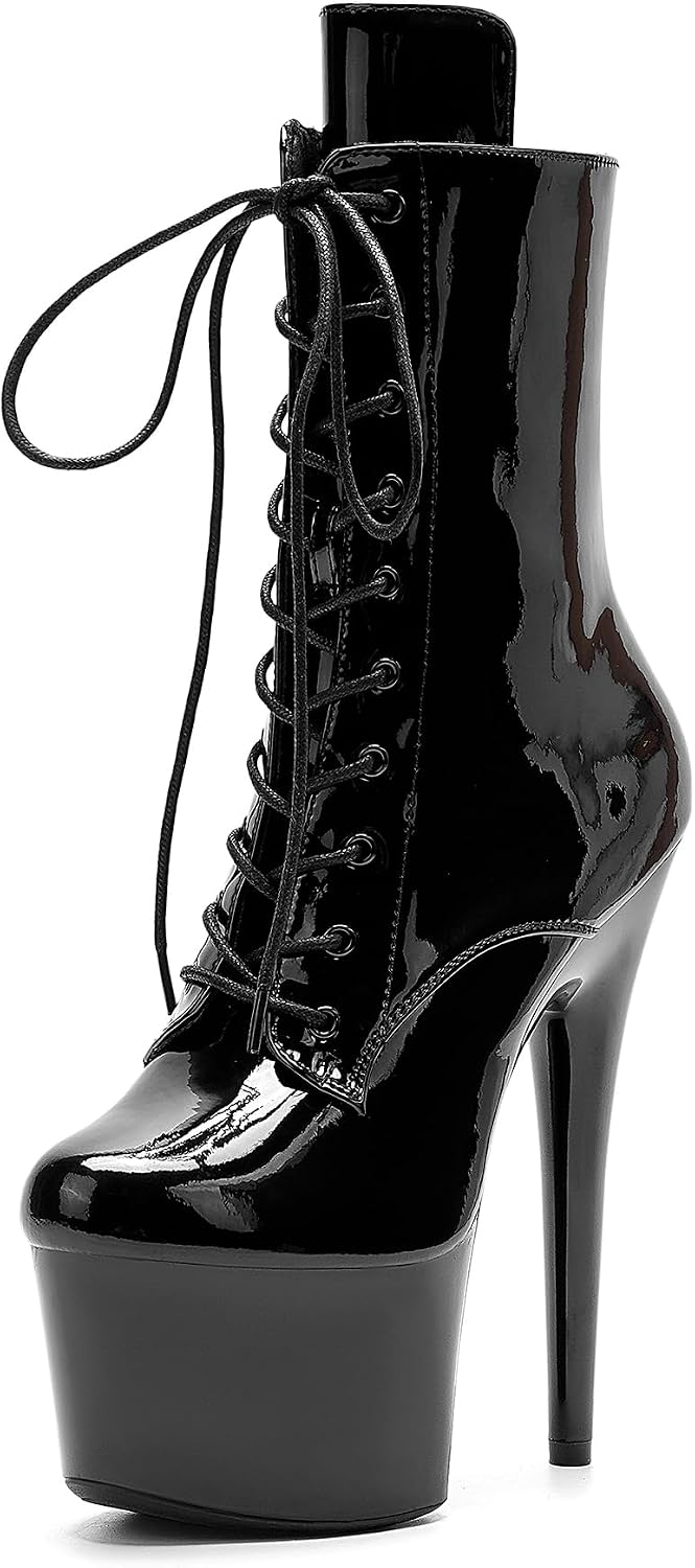 WUXIN H&P 7in Pole Dance Boot Shoes For Women, Exotic Ankle Boots Platform Stiletto Dress Heels