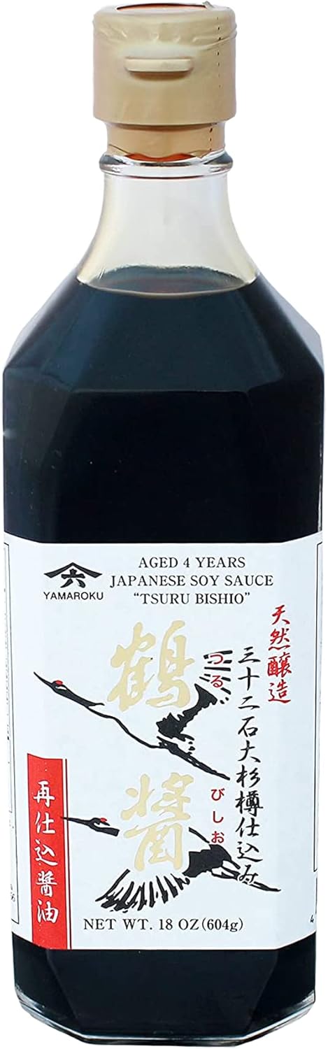 Yamaroku Shoyu Pure Artisan Dark Sweet Japanese Premium Gourmet Barrel Aged 4 Year Soy Sauce "Tsuru Bisiho", 18oz (532ml) (18oz, 1)… (1 Pack)