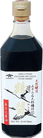 Yamaroku Shoyu Pure Artisan Dark Sweet Japanese Premium Gourmet Barrel Aged 4 Year Soy Sauce "Tsuru Bisiho", 18oz (532ml) (18oz, 1)… (1 Pack)