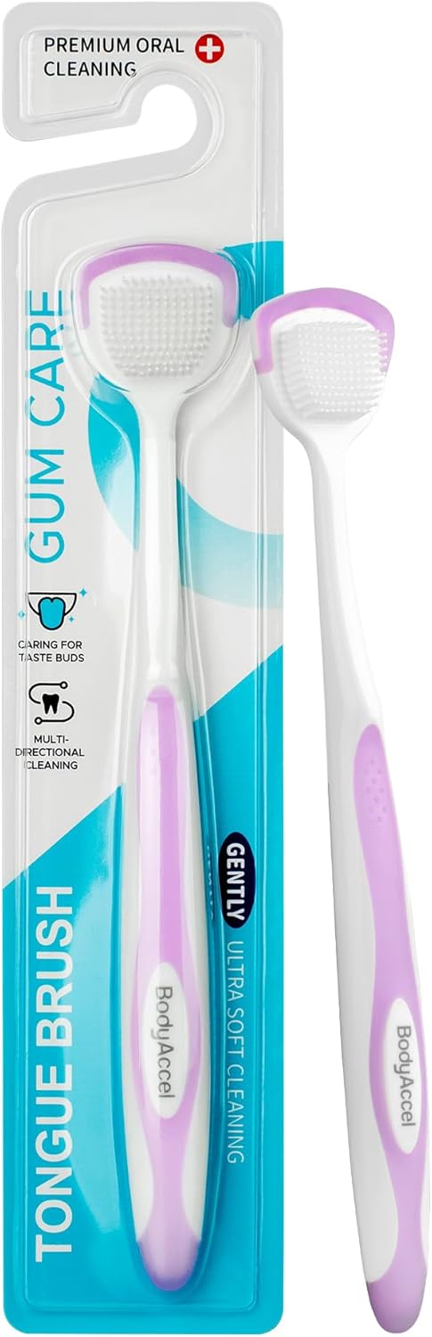 BodyAccel Silicone Tongue Cleaner for Adults, Soft & Gentle Tongue Brush and Scraper, Helps Remove Bad Breath, Flexible Non-Slip Handle for Comfortable Control