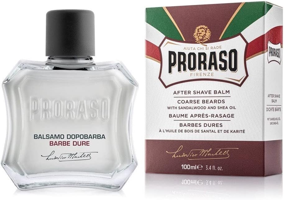 Proraso After Shave Balm - Sandalwood Oil & Shea Butter - Moisturizing & Nourishing After Shave Cream for Coarse or Hard Beards - Premium Italian Shaving for Men - 3.4oz