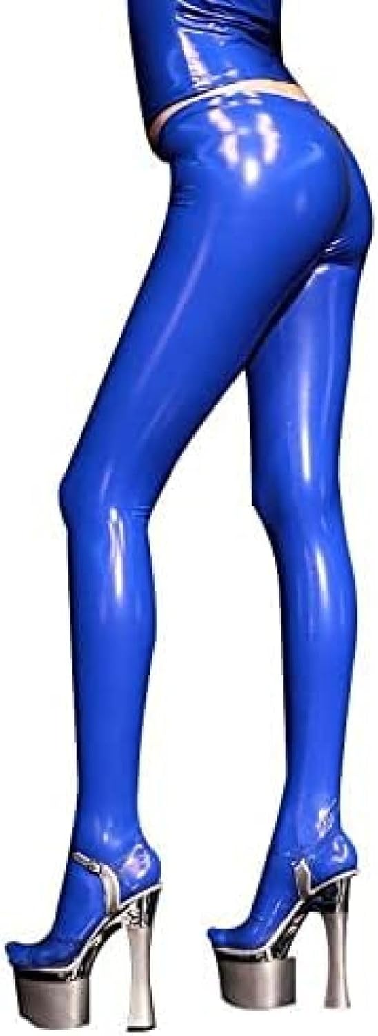 ANTIY Latex Soft Trousers Rubber Pants with Foot Women Sexy Leggings Natural Latex Handmade Gummi Leggings with Zipper,Blue,Blue,XX-Large