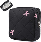 Period Bag for Teens Women, Sanitary Napkin Storage Bag & Tampon Holder, Bow Tie Compact Pad Pouch for Purse (Black)