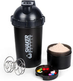 Shaker Bottle 18OZ Protein Shaker Bottles with Powder Storage & Pill Case 500ML GYM Shaker Cup for Protein Mixes with Blending Ball Leak Proof Mixer Bottle for Pre Workout,BPA Free(black)