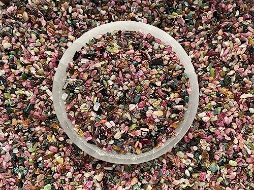 GAF TREASURES 0.5 Pound Natural Semi Tumbled Gemstone Chips, Crushed Mini Crystals, Undrilled Crystal Chips (Rainbow Tourmaline)