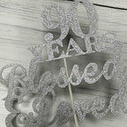 JIEEIN 90 Years Blessed & Loved Cake Topper for 90th Birthday, Wedding Anniversary Party Decorations - Double Sided Silver Glitter