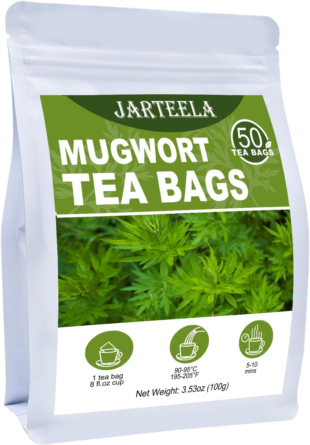 Jarteela - Mugwort Tea Bag, 2g x 50 Count - Pure Mugwort Herb - Natural Herbal Tea Bags for Digestion - Non-GMO - Caffeine-free Tea