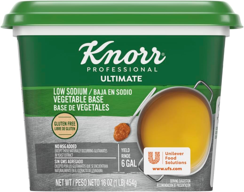 Knorr Professional Ultimate Low Sodium Vegetable Paste Base Gluten Free, Vegetarian, No Artificial Flavors or Preservatives, No MSG added, Colors from Natural Sources, 1 Pound (Pack of 6)