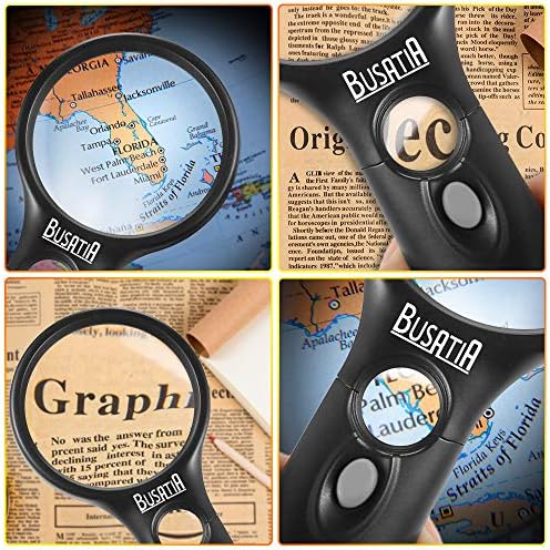 Magnifying Glass with Light, BUSATIA LED Illuminated Magnifier with 3X 45X High Magnification, Lightweight Handheld Magnifying Glass for Reading, Inspection, Jewellery, Hobbies & Crafts