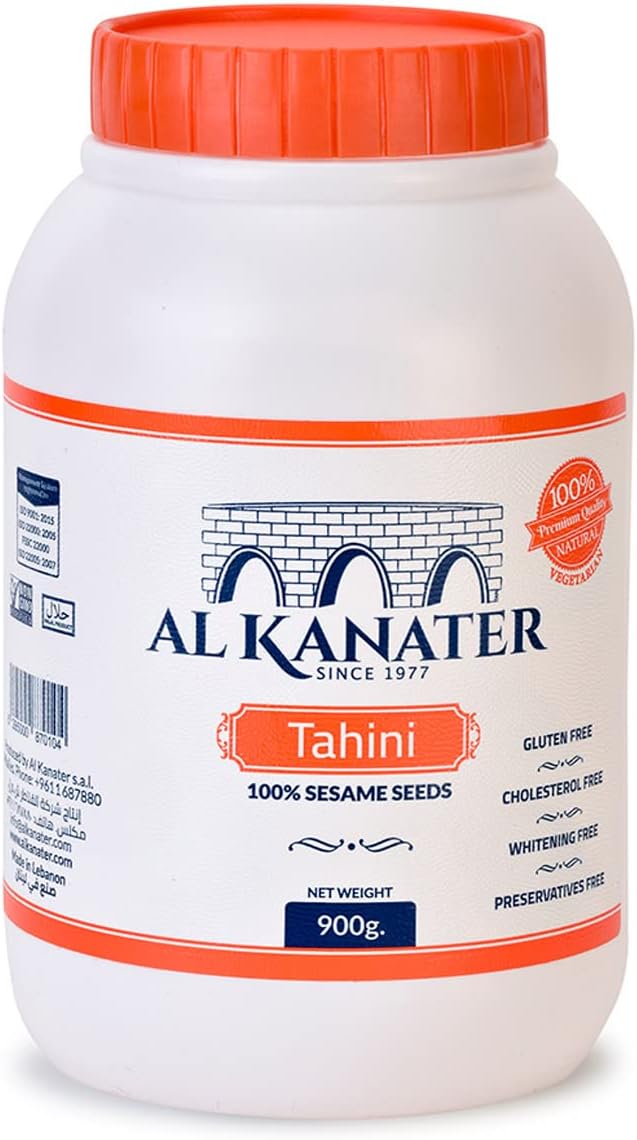 Al Kanater, Tahini Sesame Paste, 2 LB (32 Oz), 100% Natural, 100% Ground Sesame Seeds, Absence of Chemicals-No Whitening, Rich Creamy Taste for Hummus, Sauces, Baba Ghanouj and Halawa.