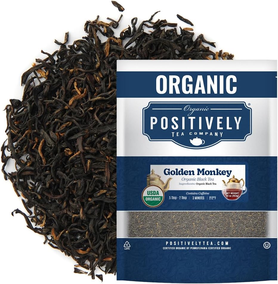 Organic Positively Tea Company, Golden Monkey Black Tea, Loose Leaf, 16 Ounce