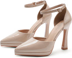 Women's Pointed Closed-Toe Platform Stiletto Pumps Sexy Ankle Strap Comfortable High Heel Wedding Party Dress Shoes
