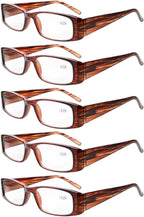 Eyekepper 5-Pack Spring Hinges Rectangular Reading Glasses Readers Brown +3.5