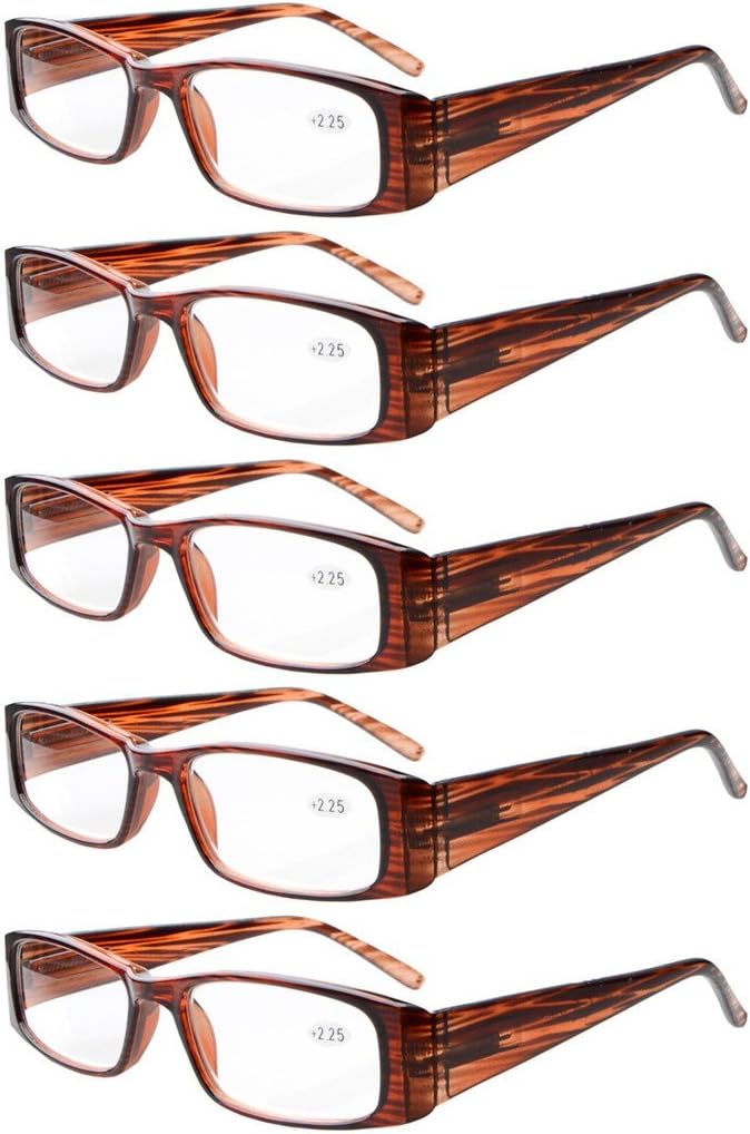 Eyekepper 5-Pack Spring Hinges Rectangular Reading Glasses Readers Brown +3.5