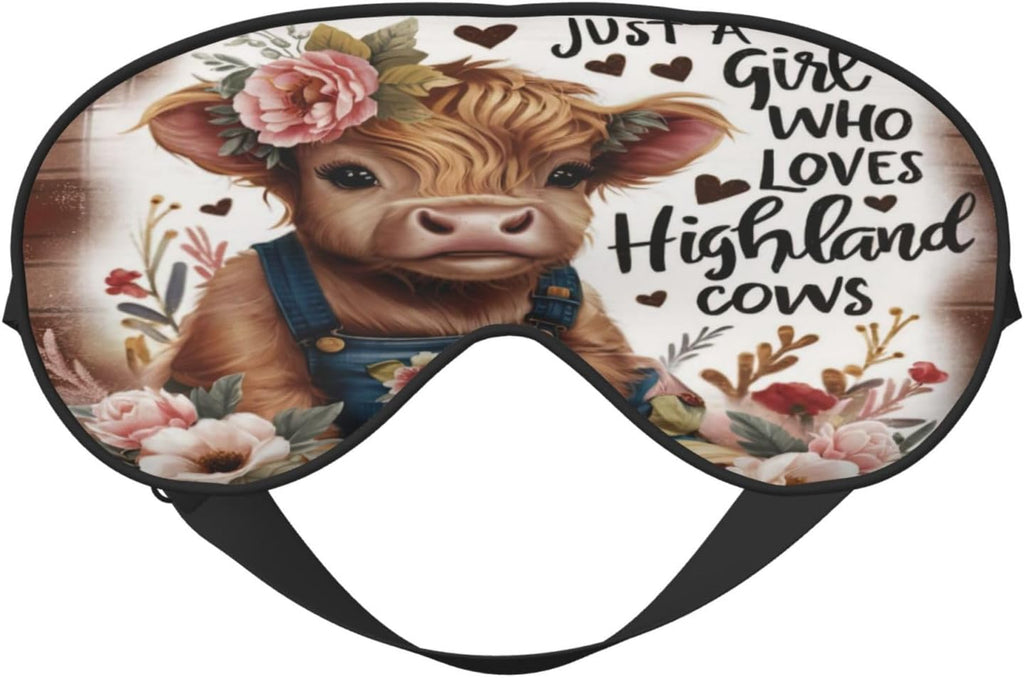Just A Girl Who Loves Highland Cows Eye Mask for Women Men Elastic Sleeping Cover Adjustable Blackout Sleep Mask for Travel Nap