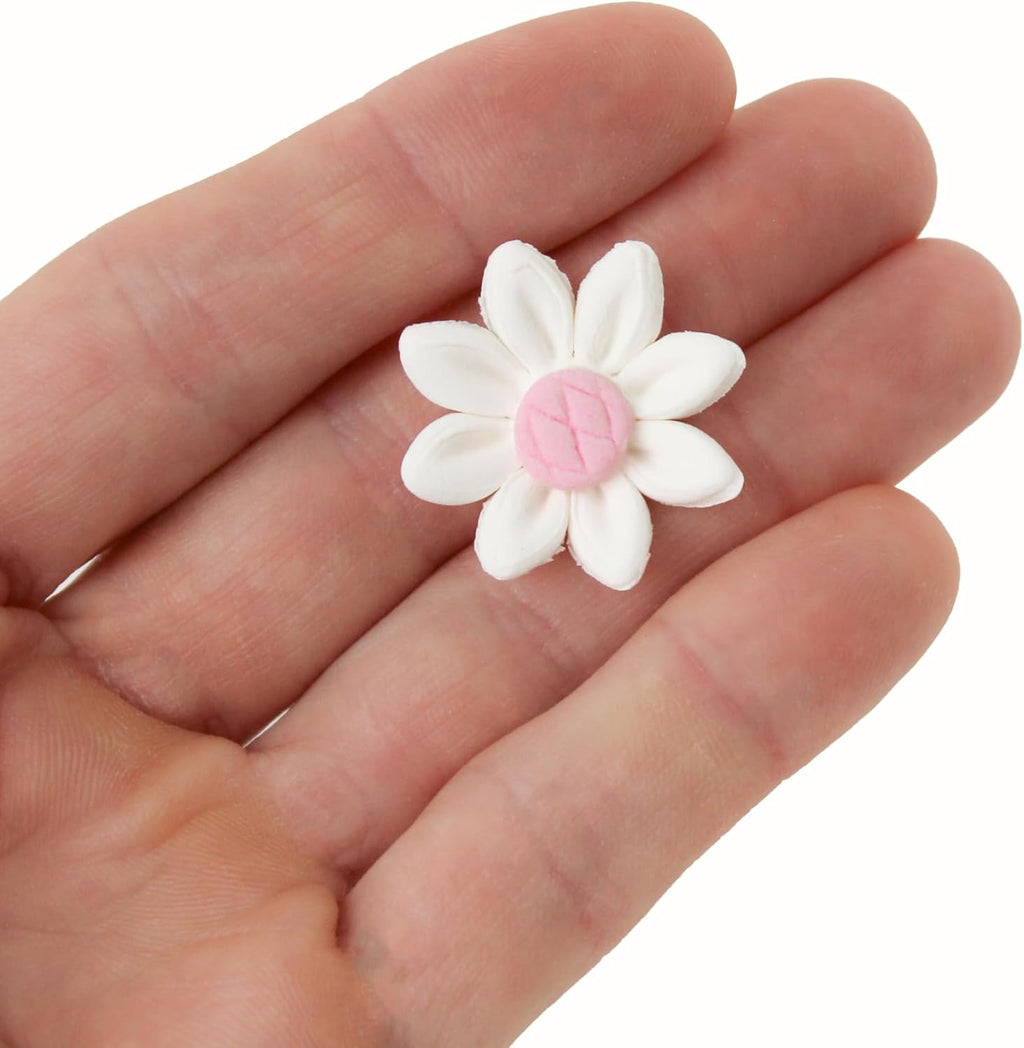36 Count Edible Daisy Cake Decorations, Mini Edible Flowers, White & Pink Sugar Flowers, Daisy Cupcake Toppers for Cakes & Cupcakes, Edible Cake Decorations, Global Sugar Art (3/4 Inch)