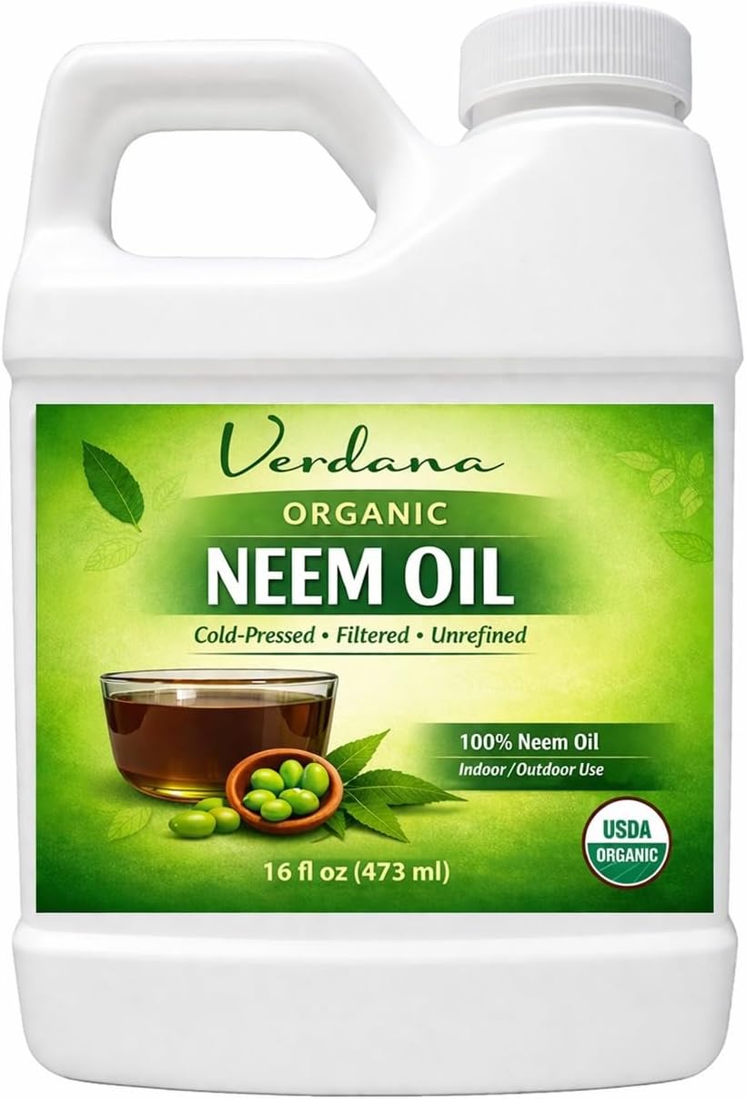 Verdana Organic Neem Oil – Cold Pressed, 100% Pure Neem Seed Oil, Concentrated Multi-Purpose Oil for Skin, Hair & Plant Use, No Additives - 16 Fl Oz
