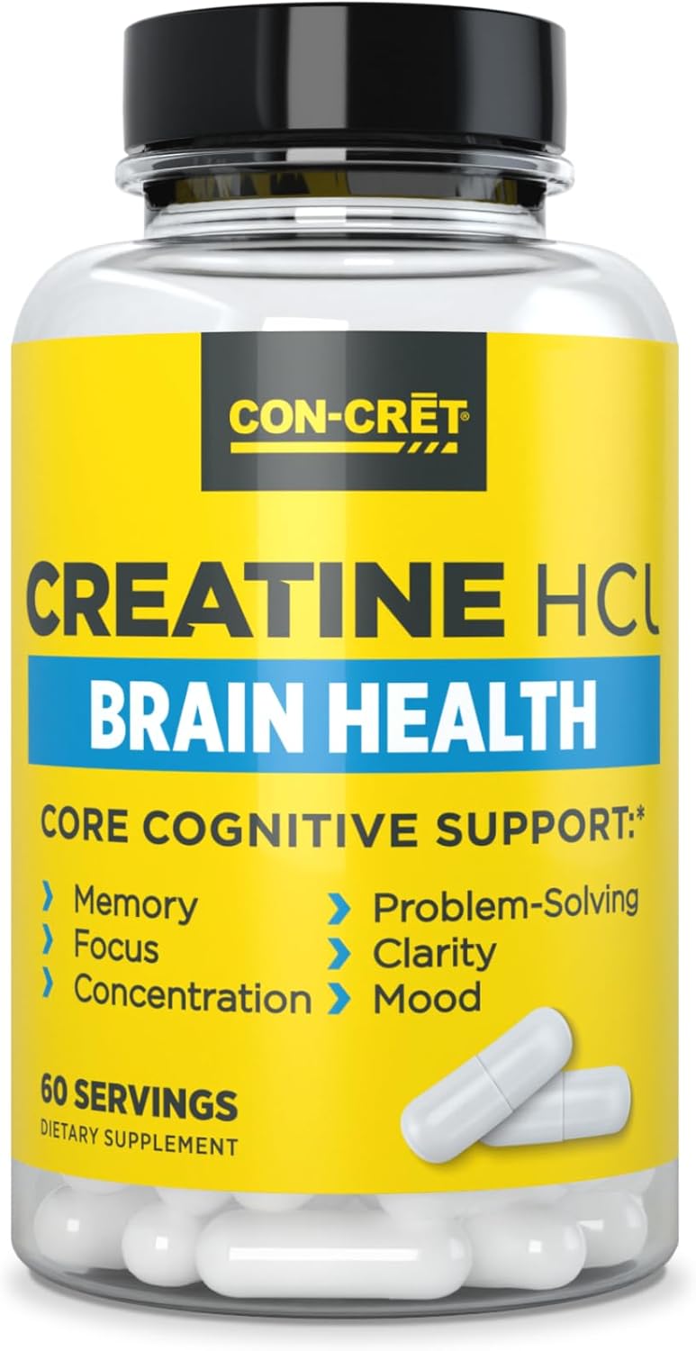 CON-CRET Creatine HCl for Brain Health Capsules – Clinically Tested Support for Memory, Focus, Concentration, Problem-Solving, Clarity, and Mood.* | Made in USA (60 Day Supply)