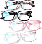 Henotin 4-Pack Blue Light Blocking Reading Glasses Women Men,Spring Hinge Computer Readers,Anti UV Ray Square Nerd Eyeglasses (Mixed Color, 2.50, Diopters)
