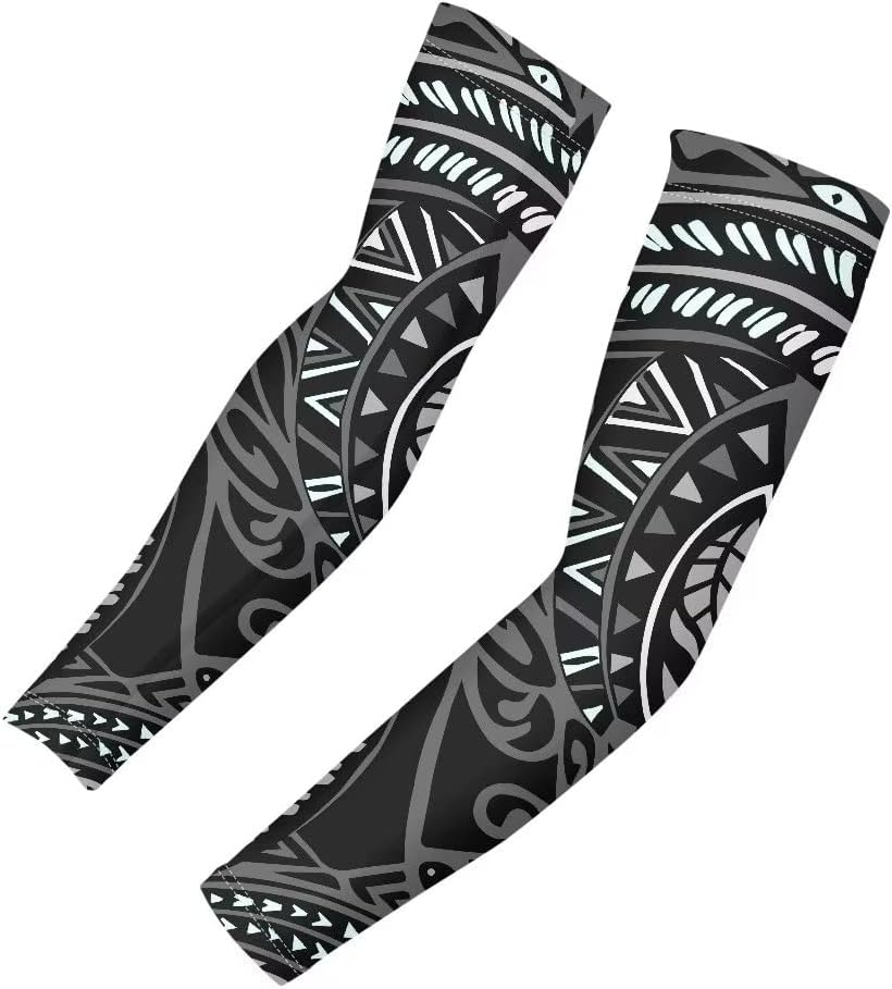 1 Pair Polynesian Print Arm Sleeves for Women Men,Sun Protection Cooling Compression Sleeves,Novelty Arm Covers Set