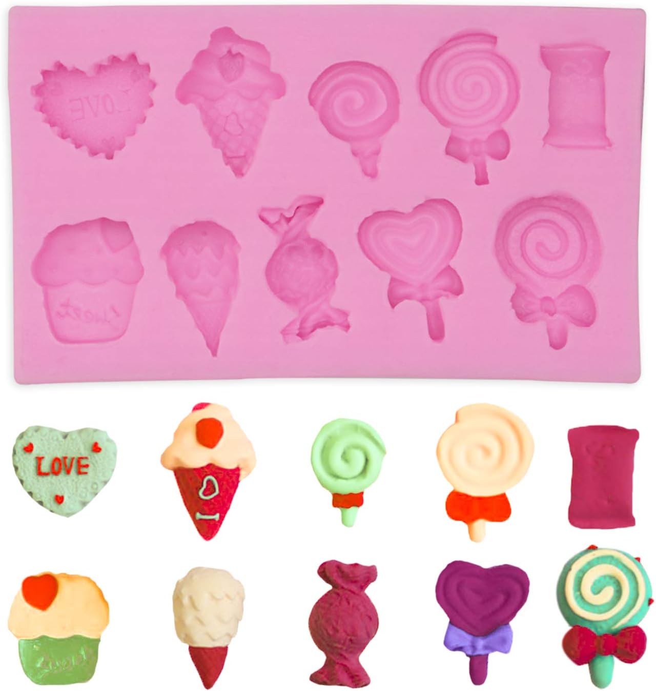 2Pcs Ice Cream, Candy, Lollipop Shape Silicone Molds ForPudding,Pan Muffin,Impression Mats Baroque Fondant,Chocolate,Ice Cube,Cookie Pastry Pies,Cake Cup,Cake Decoration,Handmade Soap