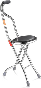 AW Lightweight Folding Walking Cane Stick with Seat Four Legged Portable Travel Hiking Chair Stool Eldely Care Aid