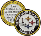 MYRECOVERYSTORE Black and Gold Recovery Medallion in Years 1-50 with Alcoholics Anonymous Responsibility Pledge
