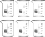 QWORK 250ml Glass Beaker, 6 Pack Borosilicate Griffin Low Form Beakers with Graduation