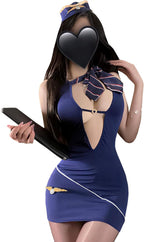 Sexy Flight Attendant Lingerie Set for Women, Roleplay Dress with G-string, Anime OL Uniform Costume