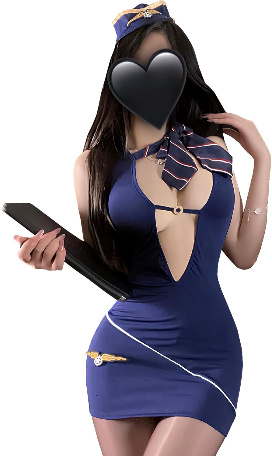 Sexy Flight Attendant Lingerie Set for Women, Roleplay Dress with G-string, Anime OL Uniform Costume