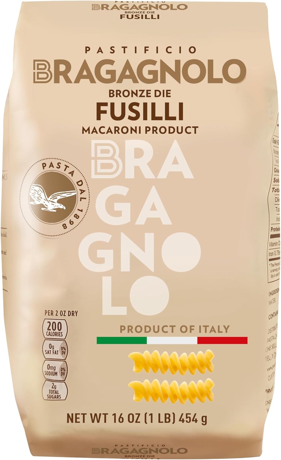 Pastificio Bragagnolo, Fusilli 857 Bronze-Drawn, 100% Italian Pasta, Made with Durum Wheat Semolina Flour, Non GMO (1 Pound Bag) - Consistently al Dente.