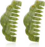 Geiserailie 2 Pcs Jade Combs Esthetician Supplies Massage Stone Hair Gua Sha Scraping Scalp Comb Facial Massage Tool Handheld Head Tools Head Caring Therapy Mother's Day for Women(Plain Style)