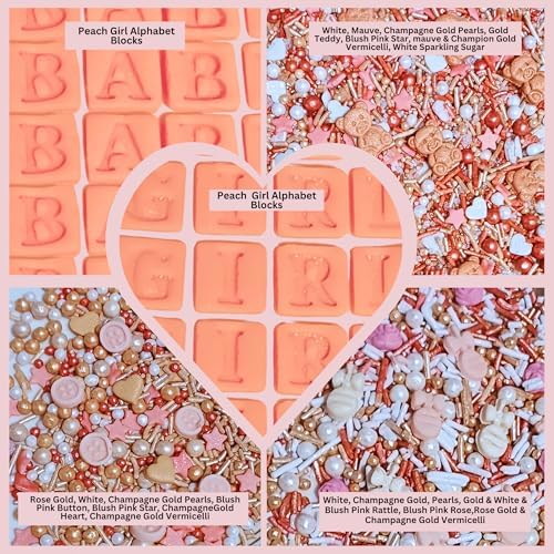 Confect Girls Baby Shower Sprinkles | Gender Reveal Sprinkles | Assorted Pack of 5 Mix Rose Gold, Peach, Blush Pink & Gold Edible Sprinkle | Vegan, Gluten-Free, Nut-Free, Soy-Free, Dairy-Free, Palm Oil-Free - 5 Oz