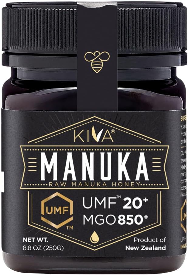 Kiva Raw Manuka Honey Certified UMF 20+, MGO 850+ 100% Pure New Zealand Honey - Non-GMO, Traceable, Non-Glyphosate (8.8 oz)