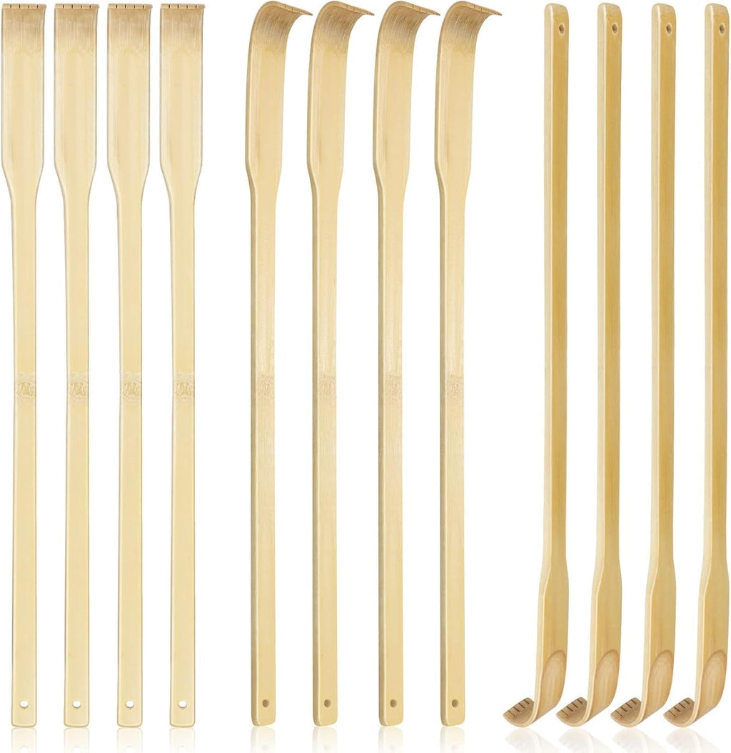 12 PCS Natural Bamboo Back Scratcher, 16.5 Inch Long Handle Wooden Back Scratcher for Adults, Handheld Body Massager for Itch Relief, Manual Scratching Tool for Seniors Elderly