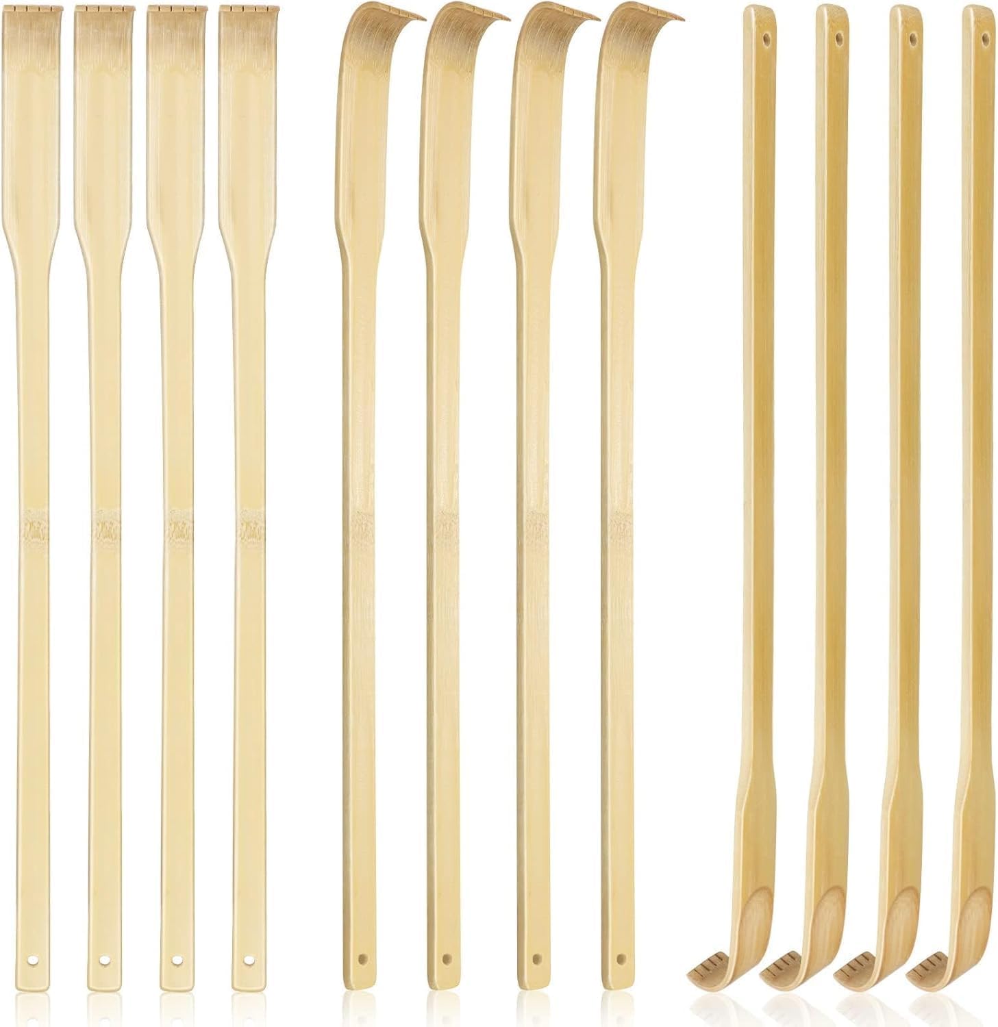 12 PCS Natural Bamboo Back Scratcher, 16.5 Inch Long Handle Wooden Back Scratcher for Adults, Handheld Body Massager for Itch Relief, Manual Scratching Tool for Seniors Elderly