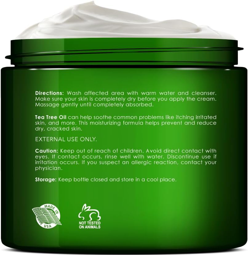 New York Biology Tea Tree Oil Foot Cream for Dry Cracked Feet, Athletes Foot, Nail Fungus, Jock Itch, Ringworm, Cracked Heels and Itchy Skin - Foot Cream - 8 oz